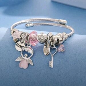 Silver and Pink Charm Bracelet